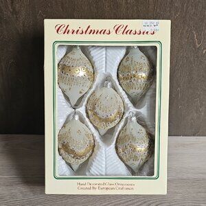 Vintage 70s Christmas Classics Set Of 5 Glass Teardrop Ornaments